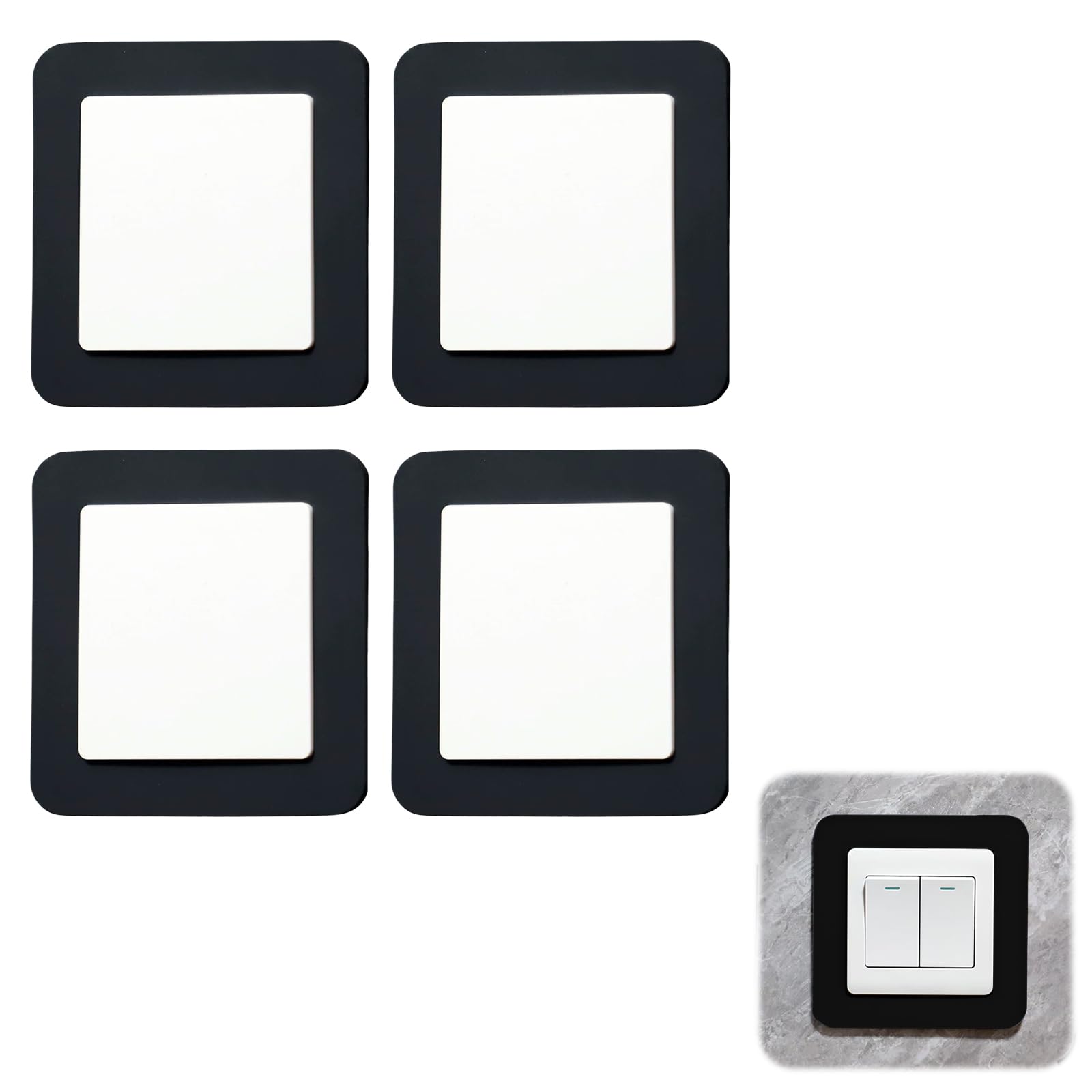 4 PCS Light Switch Covers, Premium Light Switch Cover Plates with Strong Adhesive Backing, Standard Size, Elegant Wall Protection for Your Home (Black)