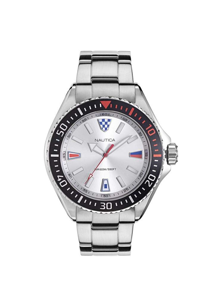 Nautica Orologio da polso uomo al quarzo casual bracciale e cassa in acciaio inox di colore grigio display analogico grigio - NAPCPS905