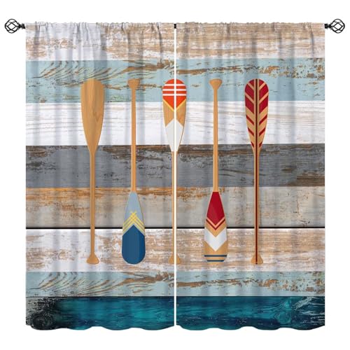 moderw Lake Paddle Curtain Lake House Rustic Farmhouse Cabin Lodge Window Treatments Wooden Plank Lake Life Boat Oar Drapes for Bedroom Living Room Kitchen W42xL45in(Decor)