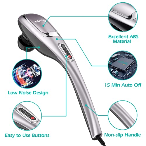 NURSAL Handheld Back Massager for Back Pain Relief, Deep Tissue Massager for Foot, Shoulder, Leg, Muscles, Percussion Neck Shoulder Massager with 5 Interchangeable Tips, 5 Modes & 5 Speeds - Thumbnail 2