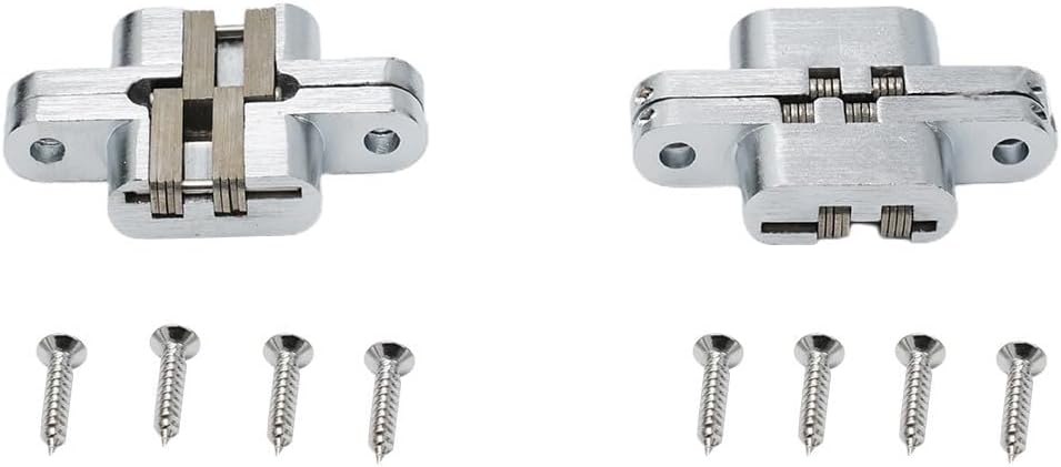 180-Degree Invisible Concealed Cross Hinges Folding Doors – Steel & Zinc Alloy, 20kg Max Load, Close, Includes Screws (2-Pack, Silver)(13x60mm)