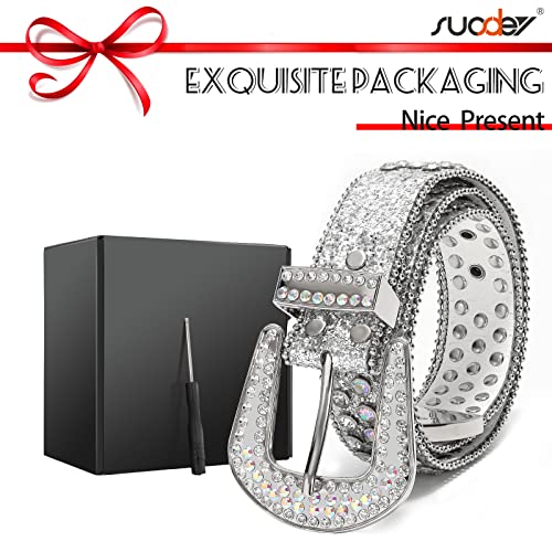 Image of SUOSDEY Women Men Rhinestone Belt Unisex Sequin Strap Bling Crystal Western Studs Glitter Luxury Belt for Jeans Pants Dress