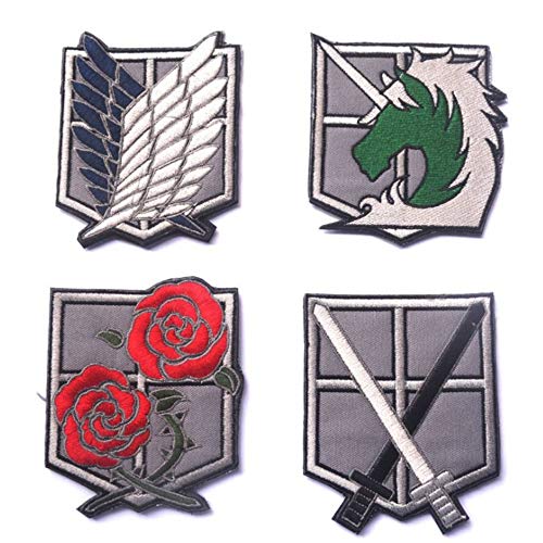 OYSTERBOY Attack on Titan The Survey Corps Training Corps Garrison Military Police Symbol + Colossal Attack Jaw Armored War Hammer Applique Embroidered Patch (4Pcs Police Symbol (Hook Backing))