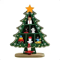 Árvore de Natal Decorativa em Madeira, arvore de natal de mesa, Compartimentos para Miniaturas, Enfeite Natalino para Mesa, 25 cm
