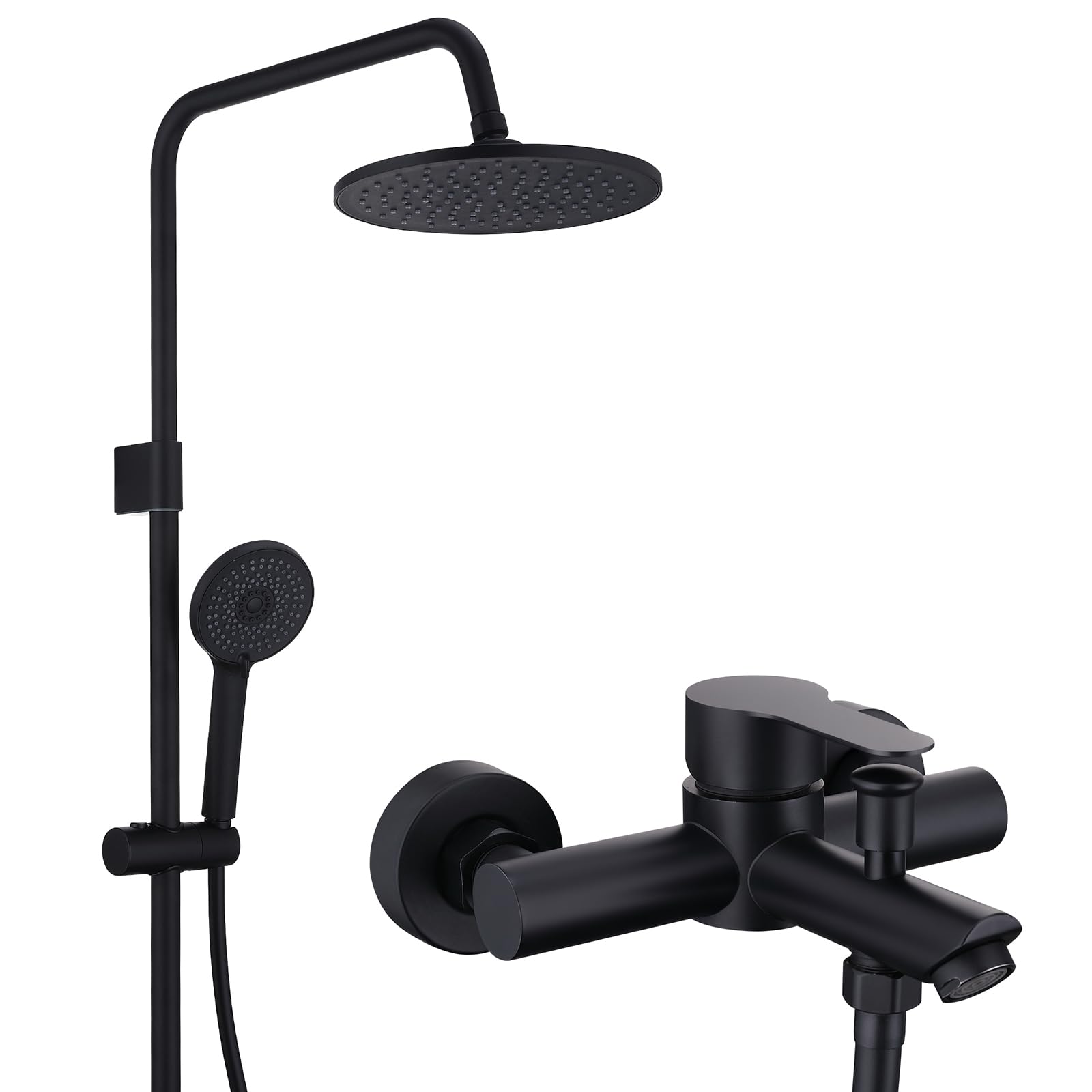 HOMELODY Badewannenarmatur mit Duschsystem, Schwarz Handbrause mit 4 Funktionen, 360° drehbarer Auslauf, Badewannenarmaturen mit Duschbrause, Mischbatterie zur Wandmontage