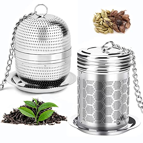 Tea Strainers For Loose Tea, Tea Infuser Tea Steeper 304 Stainless Steel, Extra Fine Mesh Tea Ball For Brew Tea, 2 Pack Tea Diffuser With Lid And Drip Tray, Tea Filter To Brewing Steeping Loose Leaf #TOP28