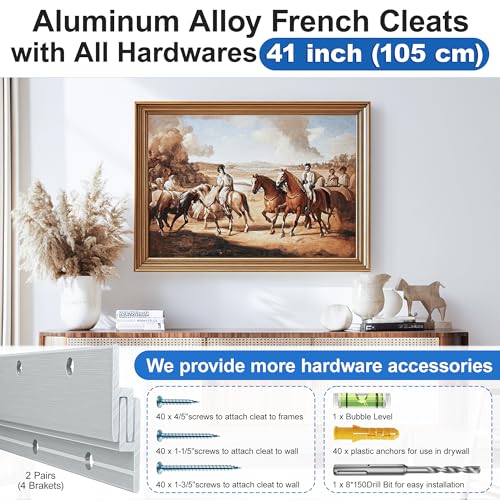 Image of French Cleat Hanger Heavy Duty 41 inch - 2 Pairs Aluminum Alloy Z Clips Brackets Heavy Picture Hanging Kit Mirror Mounting Hardware 500 lbs Load Interlocking Z Hangers
