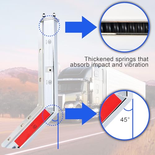 Image of Chrome Angled Spring Loaded Mud Flap Hanger Bracket Mudflap Holder Set with Conspicuity Tape, 30 inch Length Rear Bar for Semi Trucks, 1-1 /8 inch - 2.5 inch Bolt Spacing Mud with Reflective Tapes (2-1 /2 inch), Silver