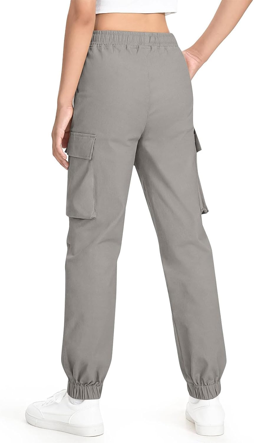 Girls Cargo Pants Lightweight Elastic Waist Drawstring Jogger Pant with Pockets Uniform Pants Clothes for Teen Girls