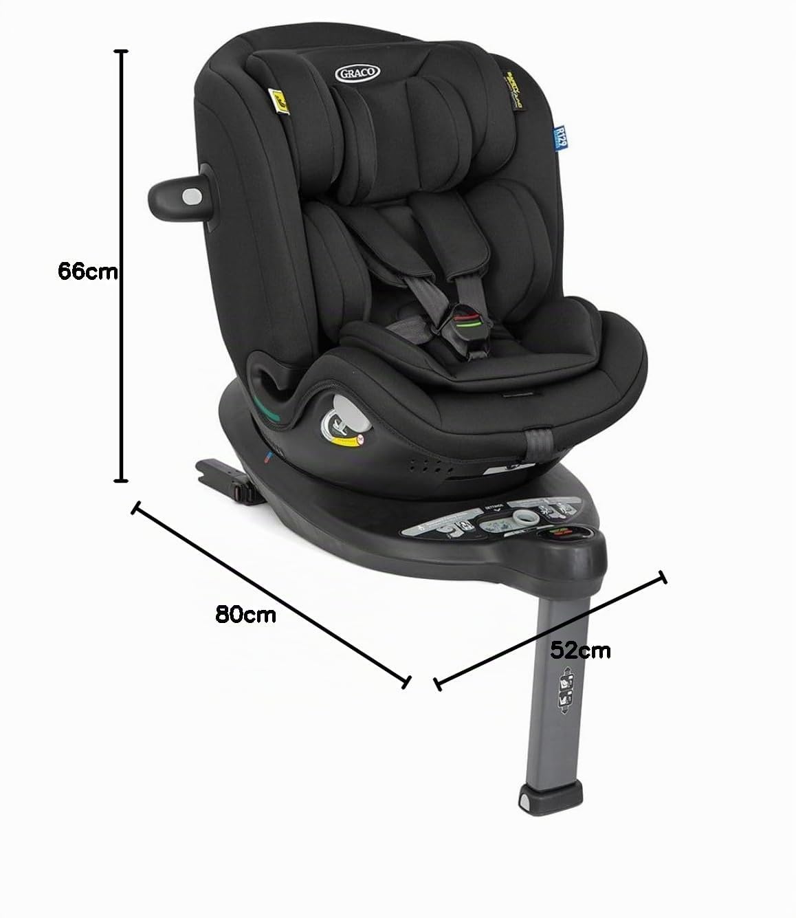 Graco - Turn2Me™ Grow i-Size R129 Silla de coche giratoria 360° con ISOFIX 3 en 1 multiedad, de 40 a 125 cm (desde el nacimiento hasta los 7 años aprox.), color Midnight
