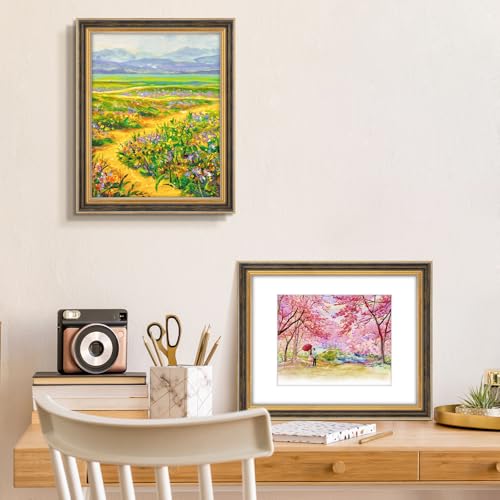 Image of Golden State Art,11x14 Ornate Picture Frame Holds 8x10 Photo,Black Gold | Includes real glass front,white mat,build-in hangers and buttons.Displays 8x10 photo on wall