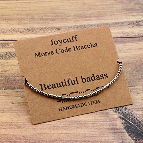 Joycuff Morse Code Inspirational Encouragement Bracelets For Women Funny Jewelry Gifts For Teen Girls Daughter Sister Best Friend Friendship Adjustable Dainty Silk Beaded Wrap Bracelet (Beautiful B*Da*S) #TOP2
