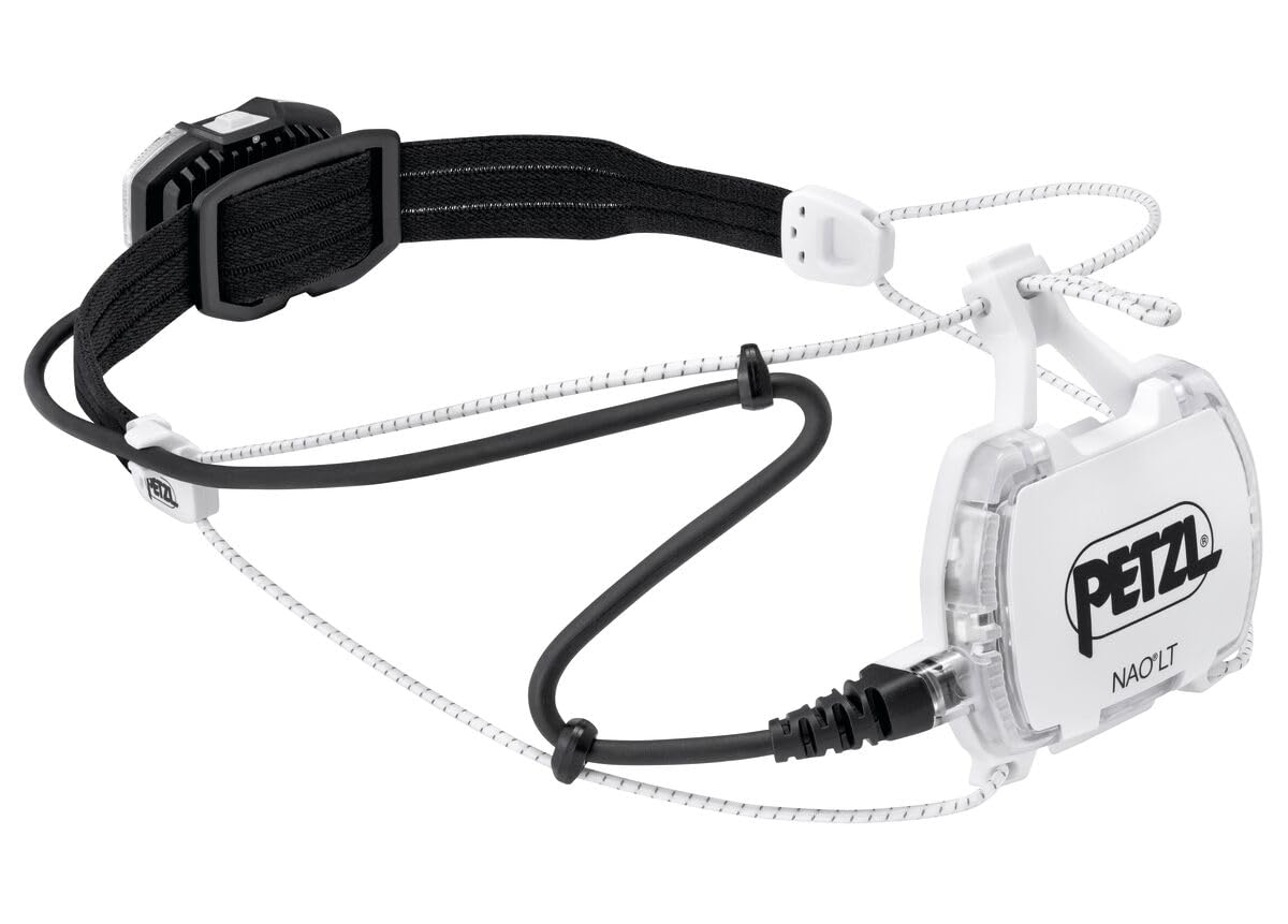 PETZL NAO LT Stirnlampe - Leichte & Wiederaufladbare 600 Lumen Laufstirnlampe - Schwarz/Weiß