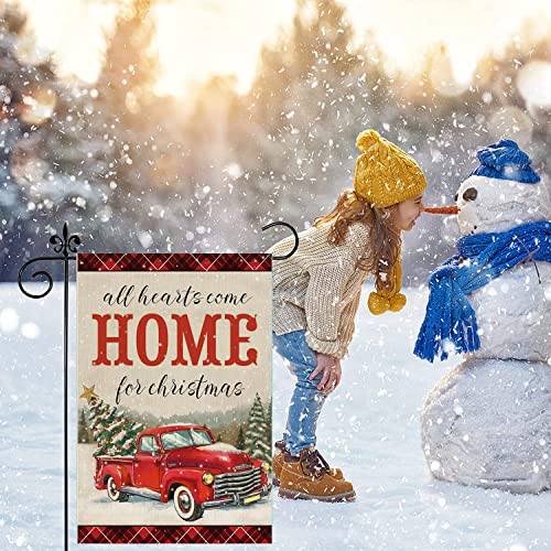 Merry Christmas Red Xmas Pickup Tree Garden Flag,Xmas Yard Flags Fit Snowing Outdoor Decoration Holiday Party Farmhouse Burlap-12X18 Inch Double Sided Vertical Holiday Gifts (Red Xmas Pickup Tree) #TOP3