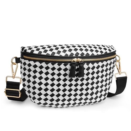 Image of KALIDI Woven Crossbody Bag for Women Travel Vegan Leather Checkered Bum Bag