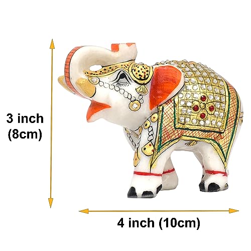 Elegant Marble Elephant Showpiece - Handcrafted Home Decor 3 inch Elephant Statue Symbolizing Love, Strength, Luck | Pure Makrana Marble | Vastu Shastra Positive Energy — photo — 2 of 9