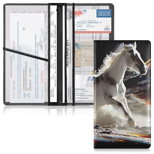 Car Registration and Insurance Holders Digital Horse Print, PU Leather for License Documents Cards