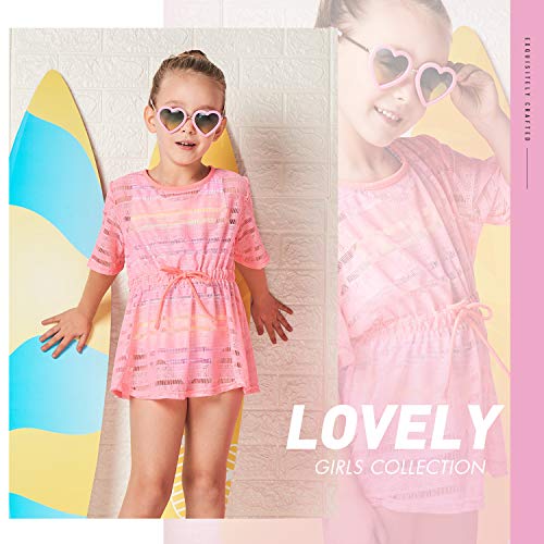 Julysand Toddler Girls Swimwear Cover Ups Kids Quick Dry Pink Drawstring Blouse Bow Swimsuit Coverup Beach Dress with Sleeve4