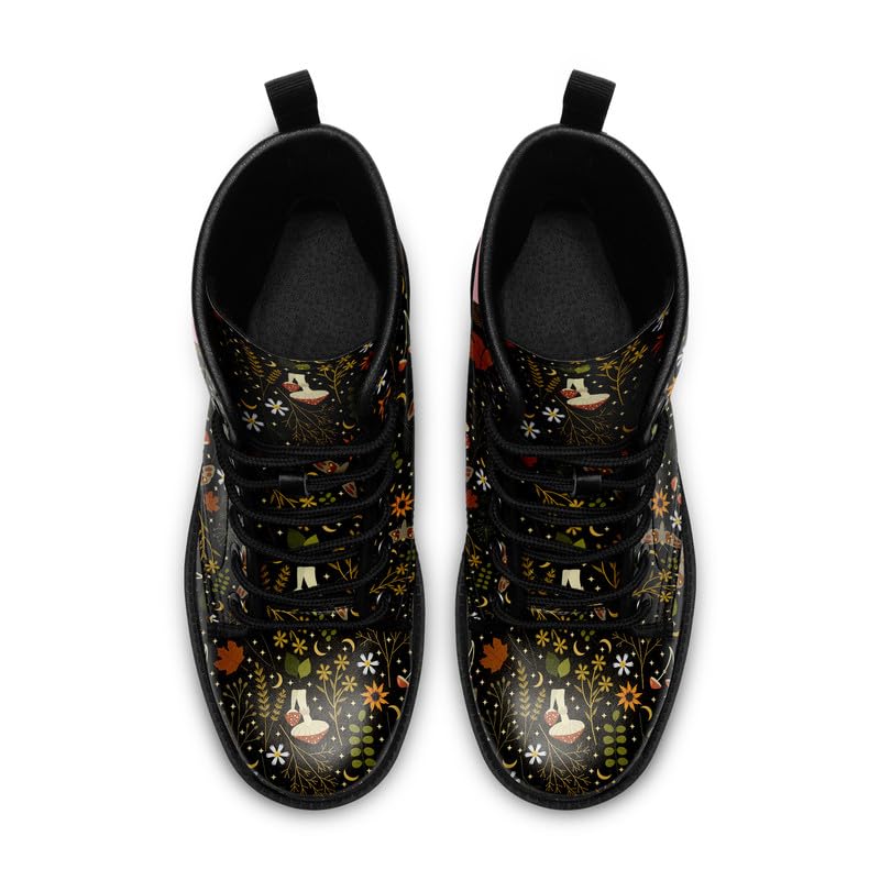 Image of Fashion Ankle Boots For Men Women Floral Mushroom Star Trendy Lace Up Unisex Booties Combat Trendy Street Wear Boots