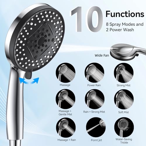 Regadera VOXON de alta presión con 10 modos, manguera de acero inoxidable de 5 pies y soporte ajustable, para hombre, mujer y mascotas miniatura 4