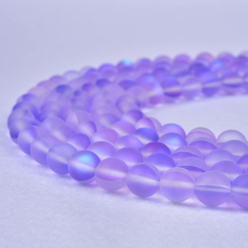 Asingeloo48PCS 8mm Natural Violet Purple Mystic Aura Quartz Gemstone Frosted Matte Titanium Round Loose Spacer Beads 15 inch Full Strand Crystal Healing Power Quartz