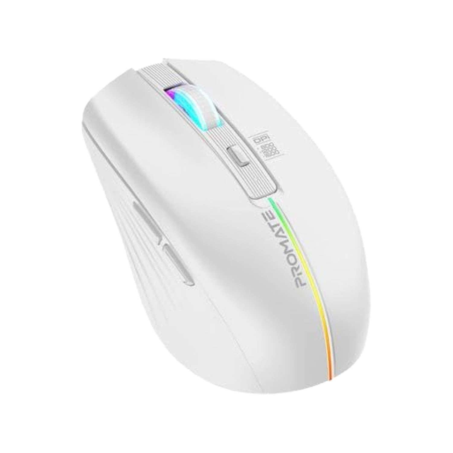 Promate Wireless Mouse, Ergonomic 500mAh Rechargeable LED Backlit Mice with Adjustable 1600DPI, 6 Functional Buttons, RGB Modes and 2.4Ghz Wireless Transmission for MacBook Air, Dell XPS 13 Kitt White