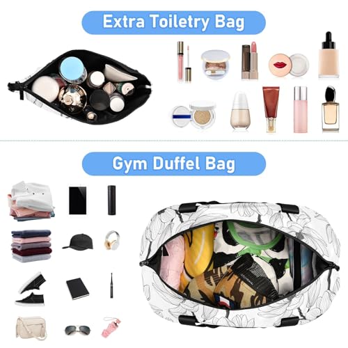 Flower Line White Travel Duffel Bag for Women Men Gym Bag with Shoe Compartment Wet Pocket Carry On Weekender Overnight Bags for Airline Travel Under Seat4