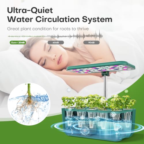 Image of Ahopegarden Hydroponics Growing System: 10 Pods Indoor Herb Garden with LED | Plant Germination Kit with Growth Lamp, Countertop Hydroponic Planter for Fresh Herbs, Vegetables & Lettuce Lovers, Green