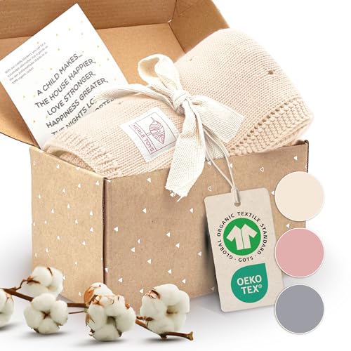 Merle Toys® Premium Babydecke Baumwolle, 100% Bio - GOTS & Oeko-TEX Zertifizierte Strickdecke, Baby Decke Neugeborenen, Kuscheldecke Baby, Blanket Newborn Cotton, Babydecke Bio Baumwolle, Perlweiß