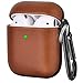 V-MORO Compatible with Airpods Case Genuine Leather Case for Airpods 2 & 1 [Front LED Visible] Protective Cover Skin Brown