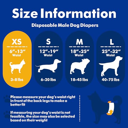 Image of MICOOYO Male Dog Diapers, Disposable Male Dog Wraps with Wetness Indicator, Super Absorbent | Leak Proof Doggie Diapers for Incontinence, Marking, Puppy Training, XS, 6-13-inch Waist, 50 Counts