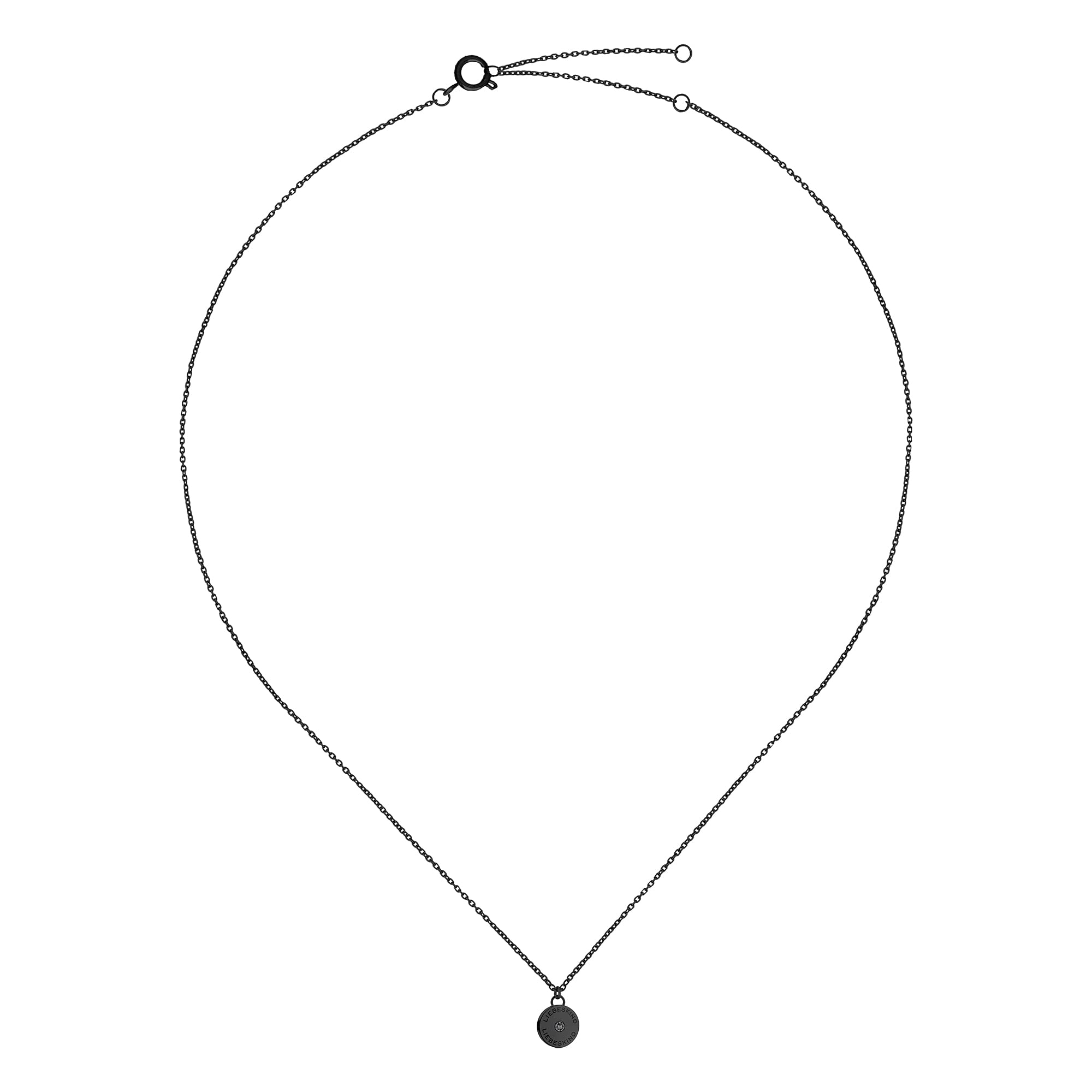 LIEBESKIND BERLIN Schmuck-Set mit Zirkonia-Stein - Halskette mit rundem Coin-Anhänger und kleinen Ohrsteckern - IP Schwarz - Ankerkette verstellbar bis 45 cm - wasserfest & hautfreundlich