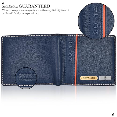 Image of HORNBULL Men's Personalized Wallet I Customized Slim Stylish Leather Purse with Name I Unique Birthday Gift for Men Boy Love Husband (Blue)