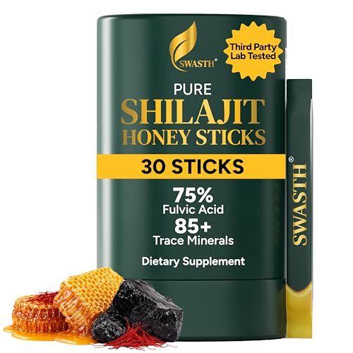 Swasth Shilajit Honey Sticks 30 Pack - Pure Himalayan Shilajit Resin with Saffron & Natural Honey | 75% Fulvic Acid 85+ Trace Minerals | Individually Wrapped | Energy & Vitality for Men & Women