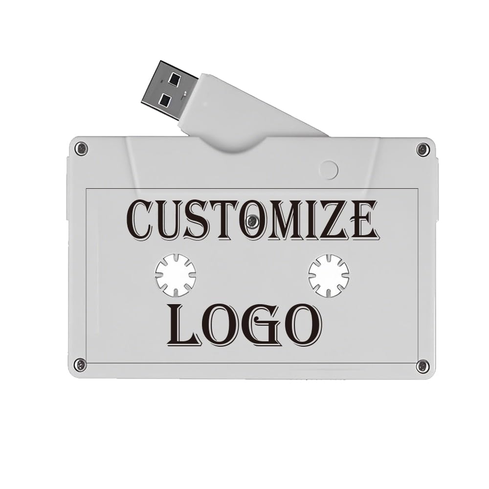 10PACK Free Custom Personal Company Studio Logo Vintage Audio Tape Cassette Tape USB 2.0 Flash Drive (White, 2GB*10PACK)