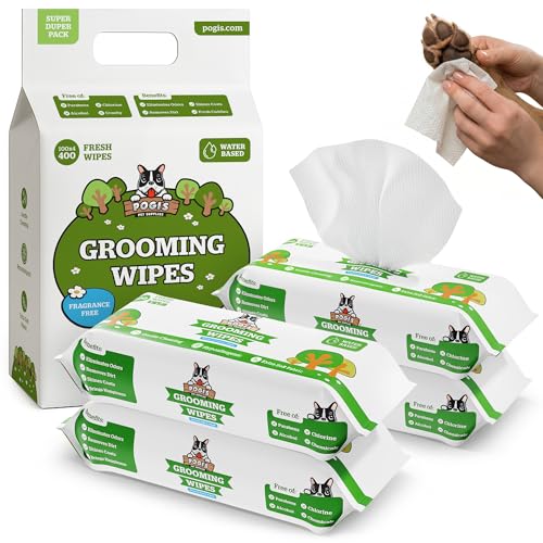 Pogis Dog Wipes Hypoallergenic Pet Wipes for Paws Body & Butt Cleaning & Hydrating Fragrance Free 400 Count