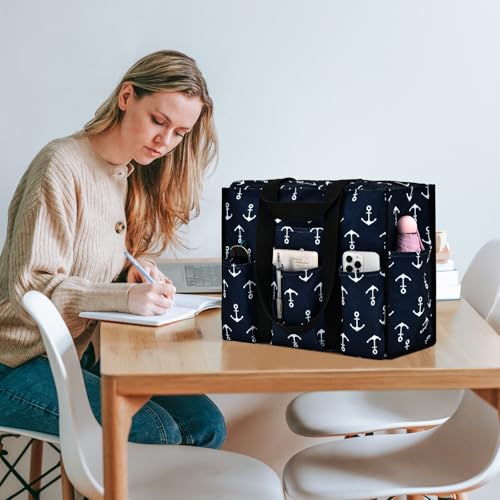 Becokan Grand sac fourre-tout pour femme imperméable avec 12 poches, fermeture éclair sur le dessus, polyvalent, sacs pour enseignantes et infirmières pour le travail et l'école, Motif ancre, Medium – vue 2