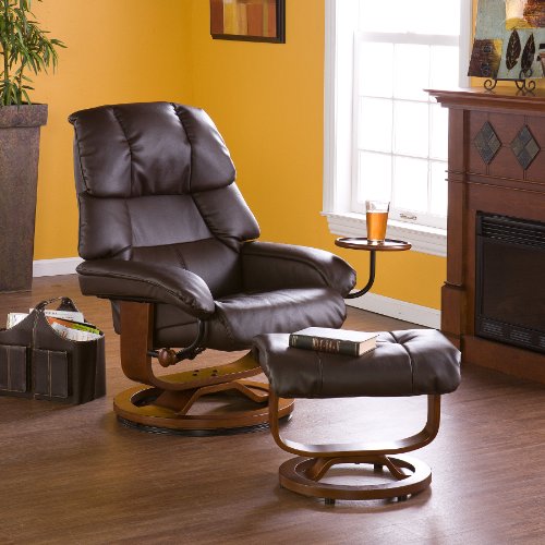 Bonded Leather Recliner and Ottoman - Cafe Brown