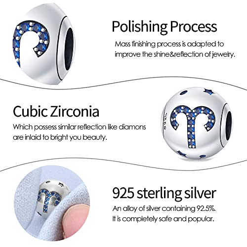 Pandach Zodiac Sign Bead Birthday Charms 925 Sterling Silver Birthstone Charms Fits Women's Charm Bracelet & Necklace Bangle Gifts For Girls & Friends #TOP5