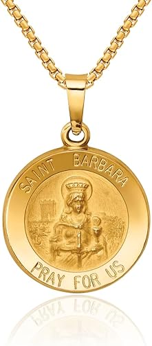 Collar con dije de medalla de Santa Bárbara de oro amarillo de 14 quilates patrón religioso joyería fina para mujer regalos para ella Piedra Oro