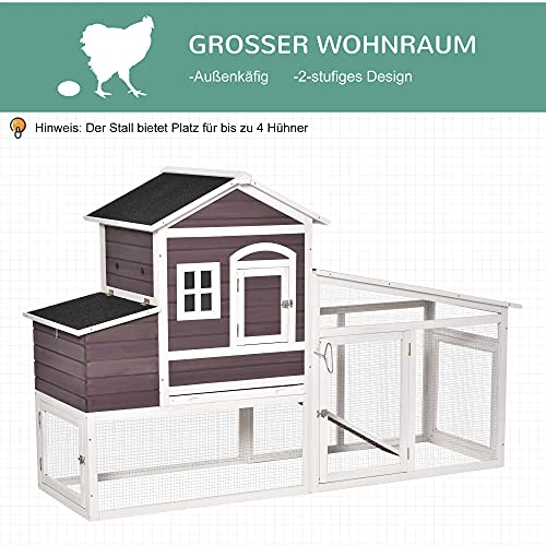 PawHut Zwerghühnerstall mit Auslauf Nistkasten Zwerghühnerhaus mit Stange Massivholz Dunkelrot 200 x 73,5 x 130 cm – Bild 6