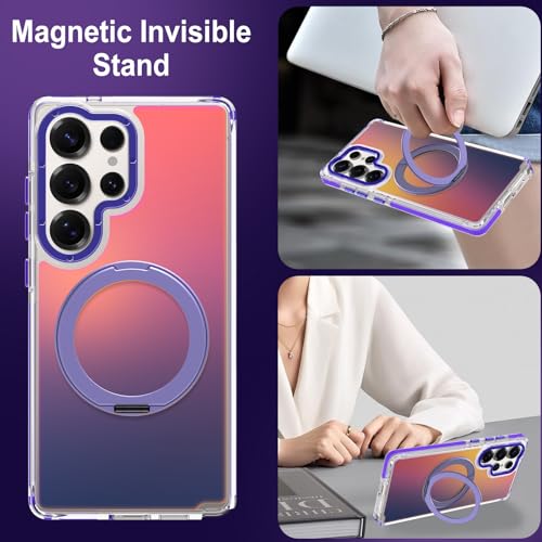 Image of Magnetic for Samsung Galaxy S25 Ultra Case with 360 Stand [Compatible with Magsafe] [Fluorescent Design] [1 Screen Protector] Slim Translucent Matte Case for Galaxy S25 Ultra 6.9 inch, Purple