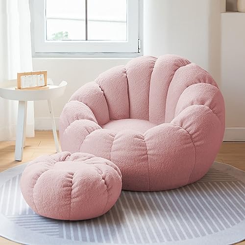 DESHVA Stuffed Animal Bean Bag Storage Chair Ultra Soft Memory Foam Bean Bag Chair Imitation Teddy fur Washable Stuffable Zipper Beanbag Cover for Organizing Plush Toys Pink