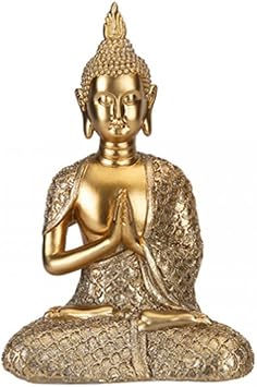 JMS we create smile - AURA GOLDEN BUDDHA STATUE| 20 CM | Gold Finish | Decorative Sculpture | Resin Figurine Symbol of Calm and Mindfulness for Table, Shelf or Spiritual Home D cor.