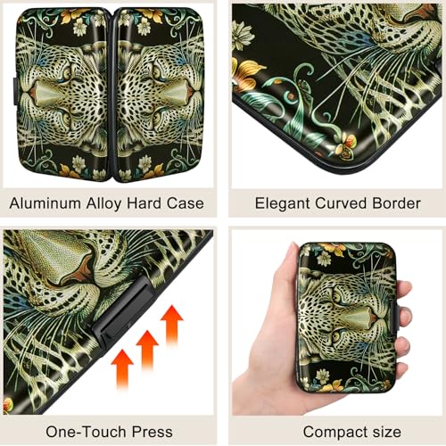 Image of ELFISH Mini RFID Aluminum Wallet Credit Cards Holder Business Card Case Metal ID Case for Men Women, Black Leopard