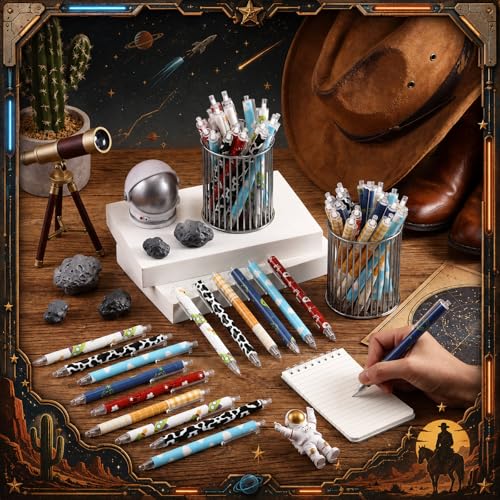 Image of Jetec 60 Pcs Back to School Western Cow Pens Bulk Western Cowboy Party Favors Stuff Aesthetic Retractable Pens Office First Day of School Supplies Gift for Teacher Student Staff Employee Office