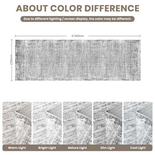 zesthome Washable Runner Rug 2x6, Runners for Hallways, Non Slip Kitchen Runner Rugs, Soft Abstract Entryway Runners, Ultra-Thin Stain Resistant Rug for Bedside, Laundry, Corridor (Grey, 2'x6')