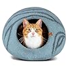 MEOWFIA Cat Cave Premium Felt Cat Bed for Indoor Cats, Handmade Merino Wool (Aquamarine, Medium)