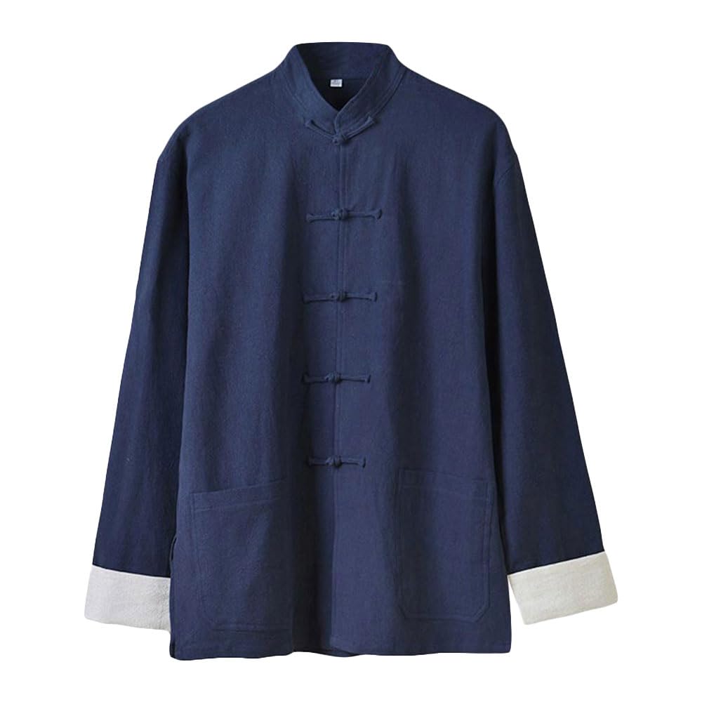 G-Like Men's Navy Blue Kung Fu Uniform Clothing - Chinese Traditional Qi Gong Martial Arts Wing Chun Shaolin Tai Chi Taekwondo Training Cloths Apparel Clothing For Man Wo Arthritis - Fiberflax (, L)