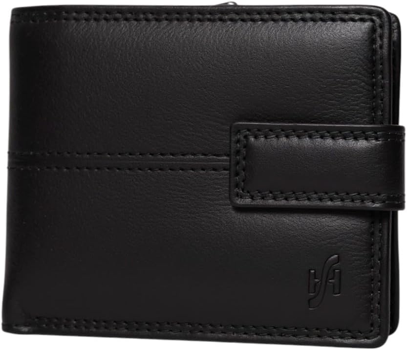 Starhide RFID Blocking Mens Soft Nappa Leather Billfold Wallet With Large Secure Zip Coin Pocket Purse 1044 Black